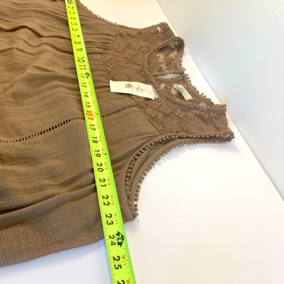 Mocha mousse gauze Sleeveless Embroidered lace yoke handkerchief hem boho dress - Picture 10 of 14